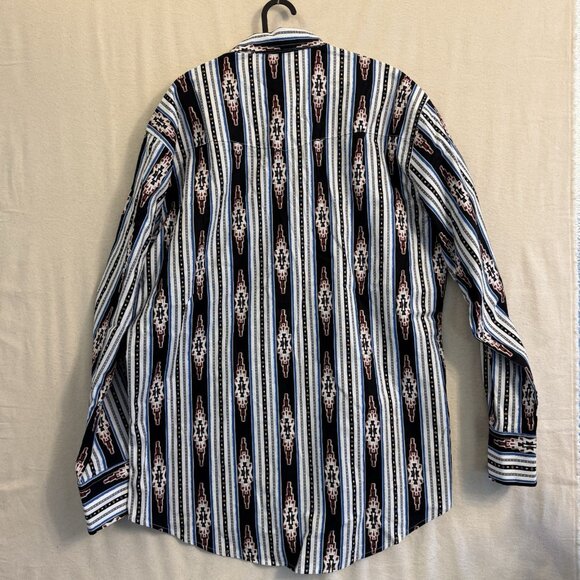 Vintage Wrangler Pearl Snap Western Checotah Aztec Longsleeve Large Tall Diamond - Picture 6 of 8